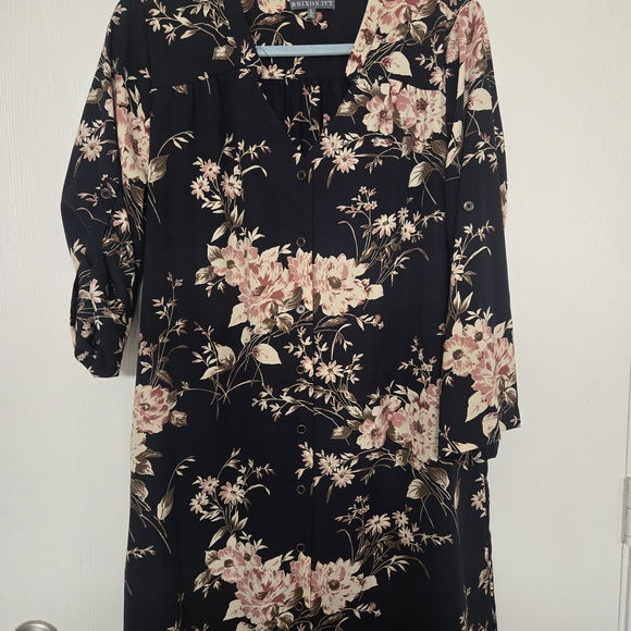 Brixon Ivy Navy and Pink Floral Long Sleeve Dress - Picture 1 of 5